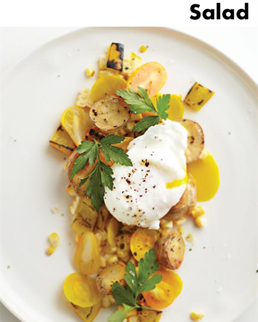 Yellow Salad with Roasted Potatoes and Poached Eggs