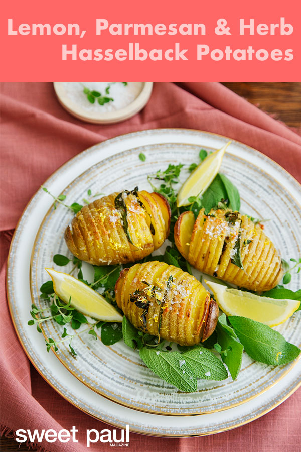 I’m always looking for projects and recipes that look really complicated but in reality, they’re easy. These Hasselback potatoes are exactly that! The only tricky part is cutting the slits into the potatoes—time, heat, herbs, cheese, lemon, and BUTTER take care of the rest.