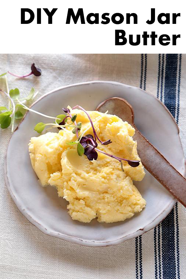 Shake up the freshest butter in minutes using just two ingredients and a plain mason jar! If you want to store the butter, you should massage it under cold water to get all of the buttermilk out of it.  It never lasts long in my house, but it should keep for a couple of days in the fridge.