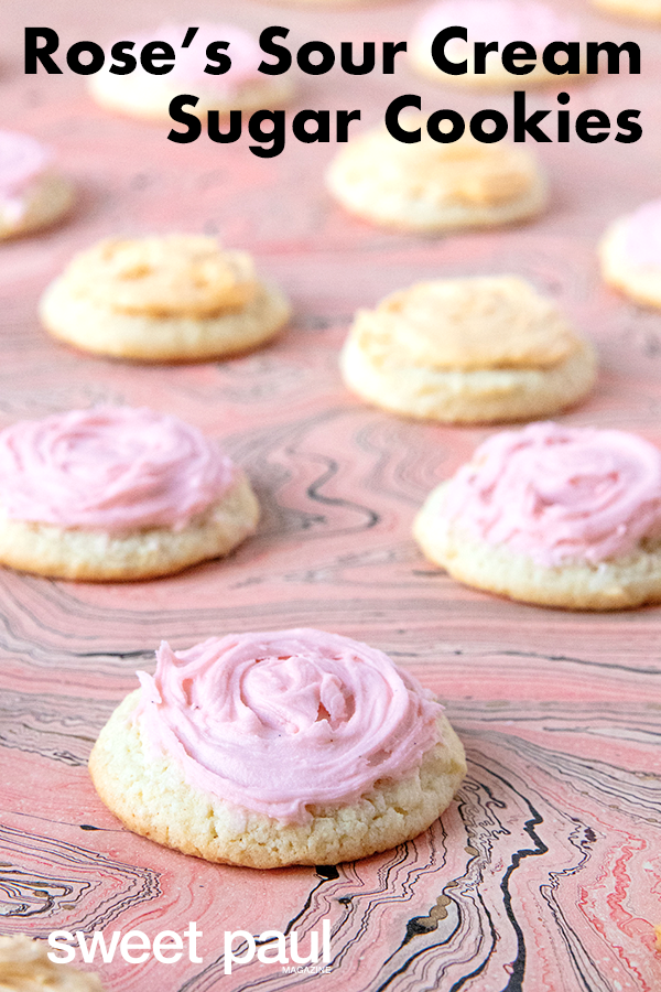 These sour cream sugar cookies come out perfect every time. They’re soft and moist from the sour cream, and they carry whatever flavoring you choose to use perfectly. This recipe makes a BIG batch and is perfect for bake sales!