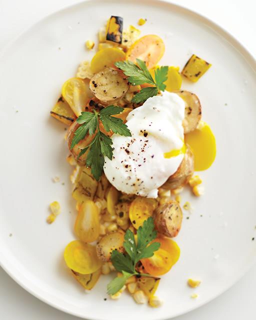 Yellow Salad with Roasted Potatoes and Poached Eggs
