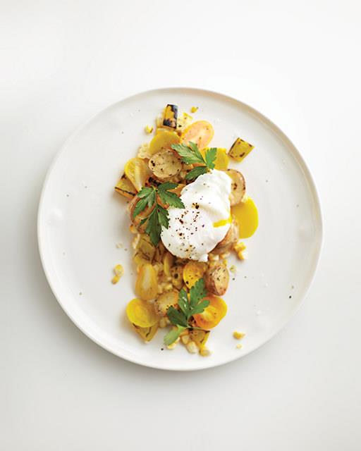 Yellow Salad with Roasted Potatoes and Poached Eggs