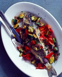 Roasted Branzino with Sauteed Vegetables