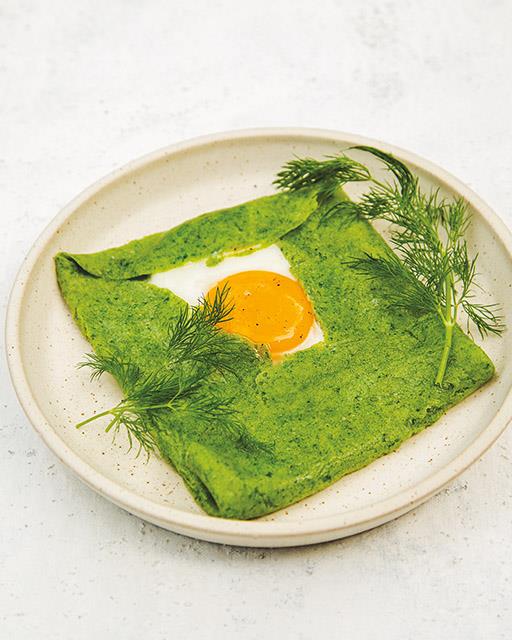 Spinach Pancakes Stuffed with Fried Eggs