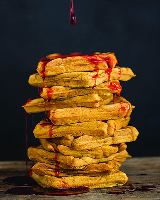 Pumpkin Waffles with Cranberry Syrup by Tiffani Thiessen