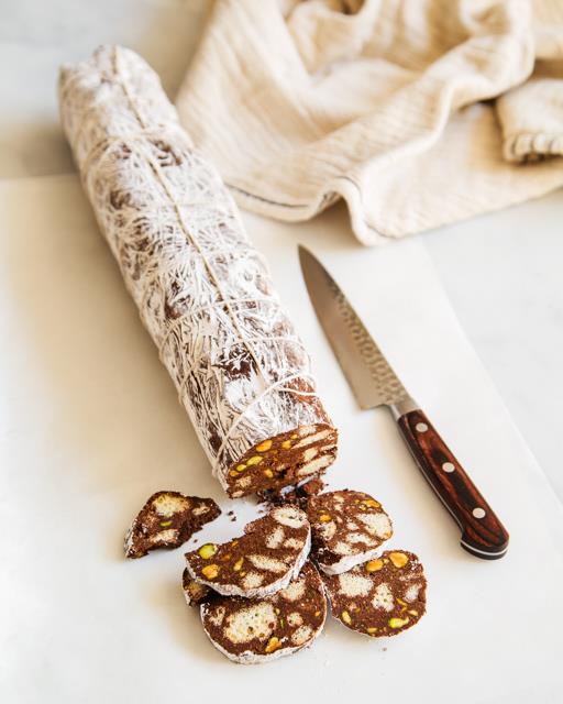 Pistachio Studded Chocolate Salami